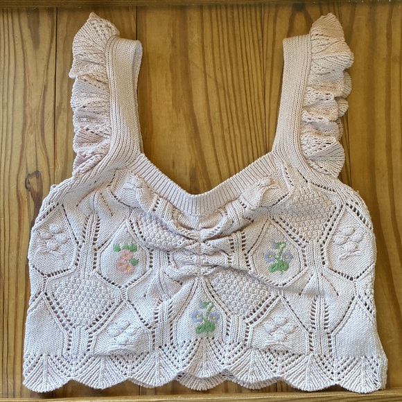 Zara | Tops | Nwt Zara Pale Pink Crocheted Crop Top | Poshmark